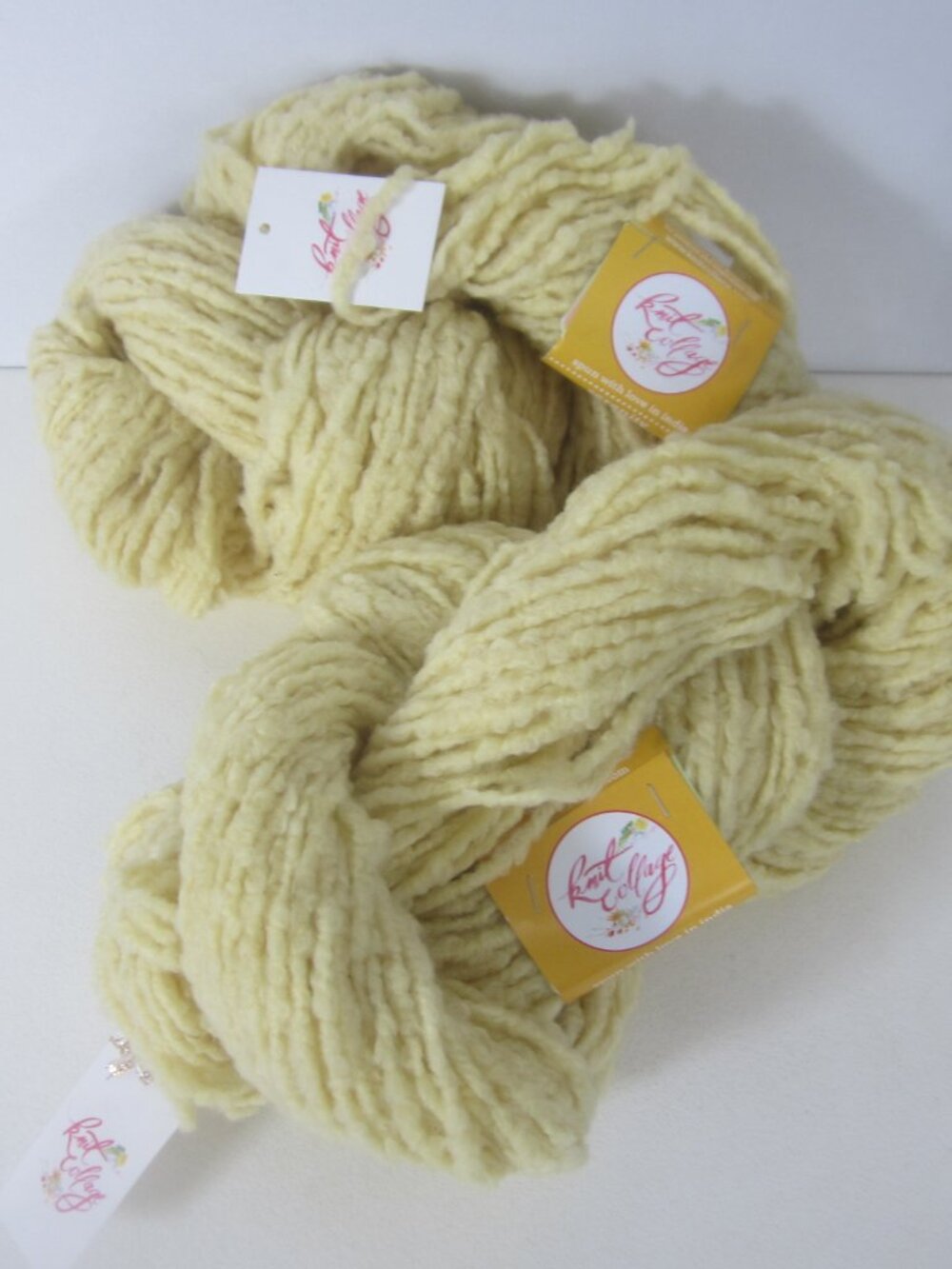 2 Skeins Knit Collage Lot Serenity Wool Yarn Yellow Brushed Boucle Bulky Weight